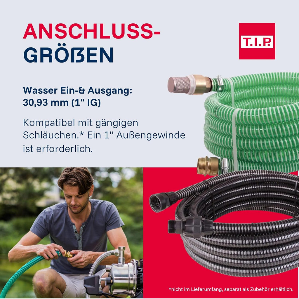 HWW INOX 1300 Plus F Hauswasserwerk, Edelstahl-Druckkessel, 1200W, selbstansaugend, 4350 l/h, 50m, Vorfilter, wartungsfrei, Überlastschutz