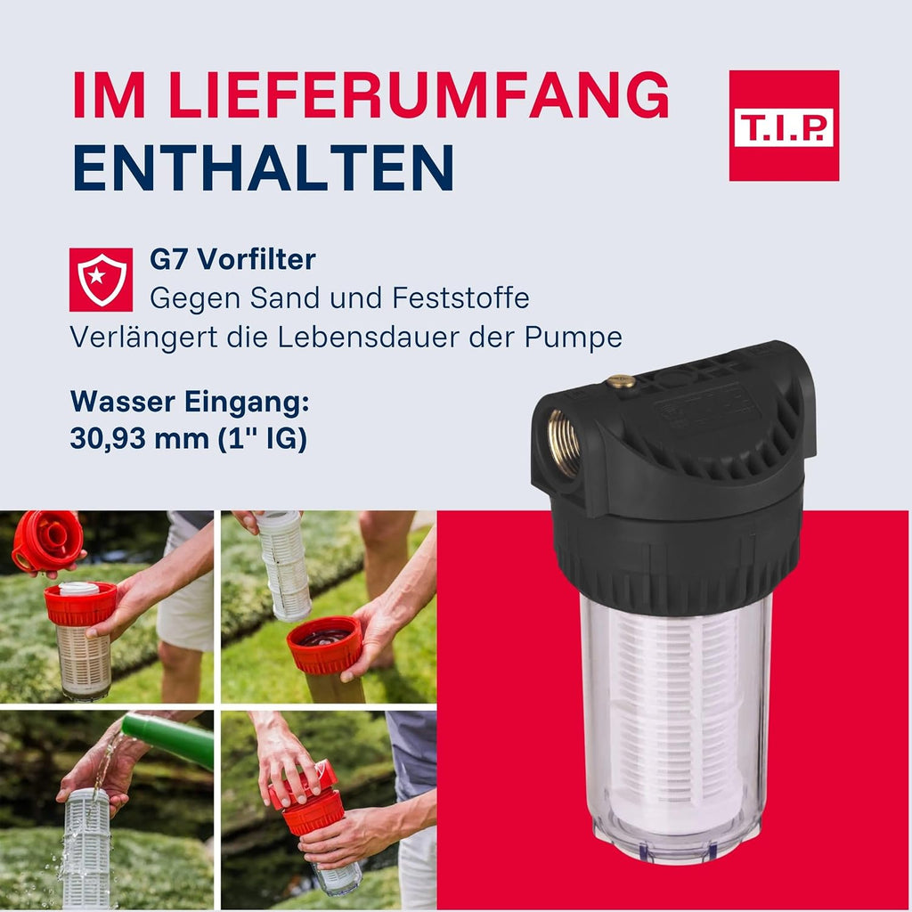 HWW INOX 1300 Plus F Hauswasserwerk, Edelstahl-Druckkessel, 1200W, selbstansaugend, 4350 l/h, 50m, Vorfilter, wartungsfrei, Überlastschutz