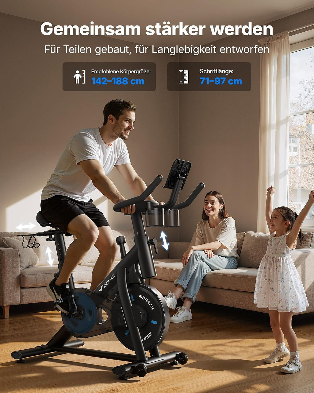 Leises Heimtrainer-Fahrrad, verstellbarer Widerstand, LED-Monitor, Tablet-Halter, Indoor-Cycling, für Cardio, eigene App, bis 136 kg