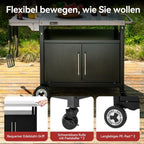 Grillwagen mit klappbarem Seitentisch, Handtuchgriff, Unterschrank, Edelstahl Tischplatte, Rollen, Silber