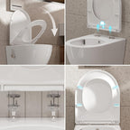 Toilette mit Bidet-Funktion, spülrandlos, Nano-Beschichtung, WC-Dusche mit Armatur, Absenkautomatik, Kalt-Warm Wasser, Hänge-WC, 49x36x36 cm