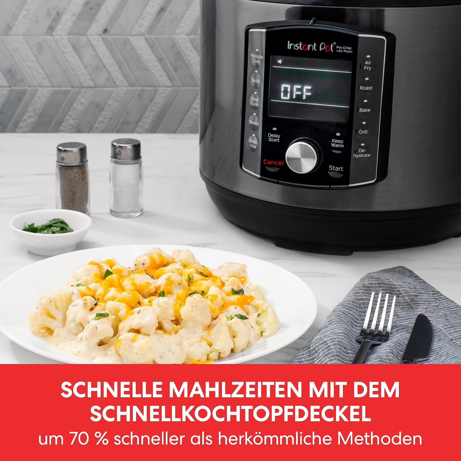 Pro Crisp 11-in-1, Heißluft, Schnellkochtopf, Slow Cooker, Dampfgarer, Grill, Dörren, Sous-Vide, 1500W, 7.6L, schwarz
