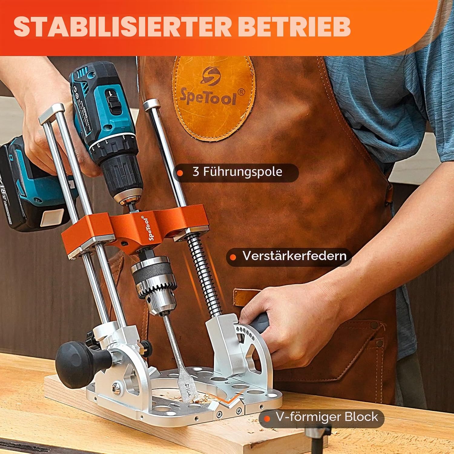 Tragbare Bohrführung, Linearkugellager-Führungsstangen, 1/2" Spannzange, Bohrpressenadapter Handbohrmaschine, 0-60° einstellbar, Mehrwinkelbohrführung