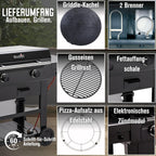Griddle-Gasgrill Plancha Versa-Tile - 3-in-1 System: Griddle, Grill & Pizzaofen, 2-Zonen