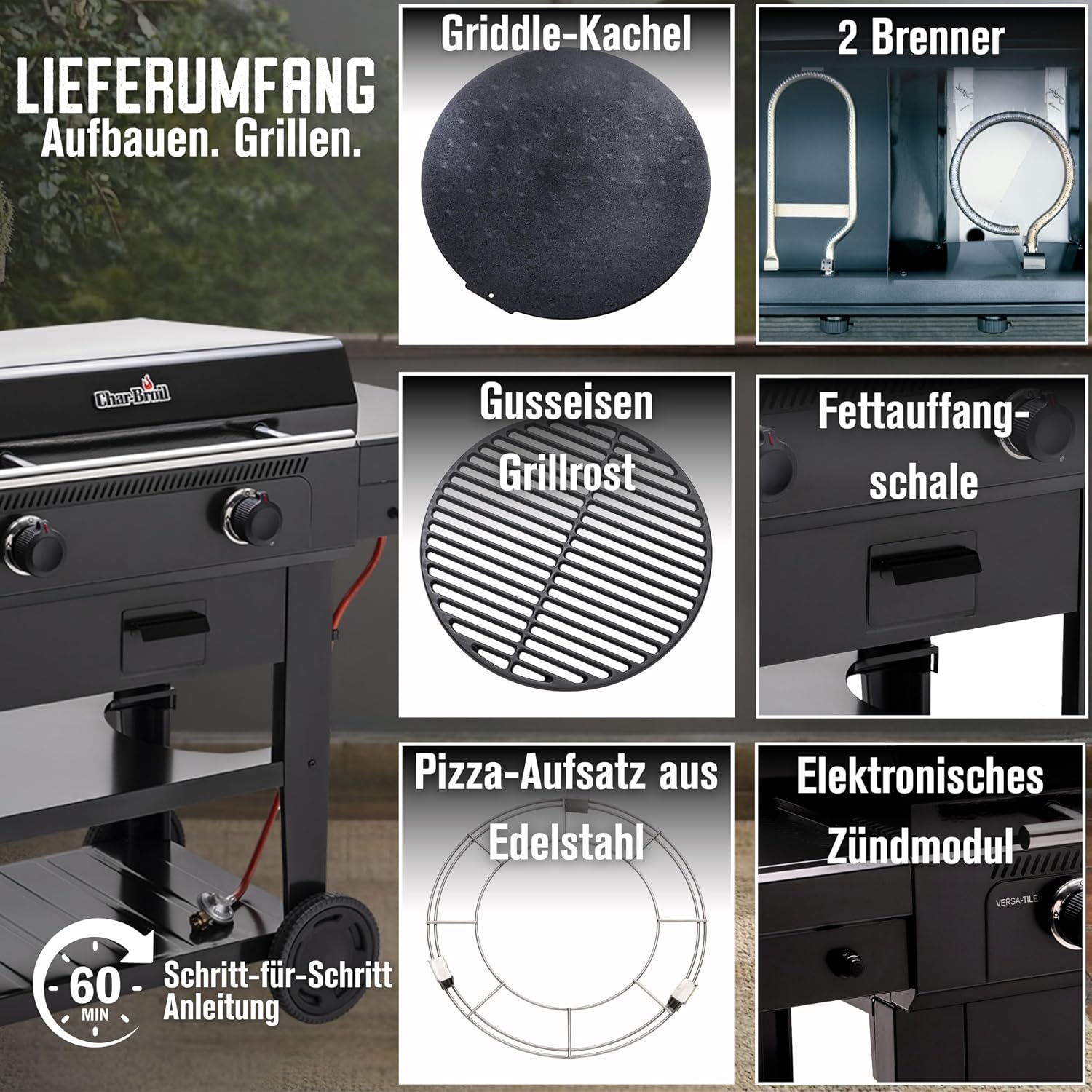 Griddle-Gasgrill Plancha Versa-Tile - 3-in-1 System: Griddle, Grill & Pizzaofen, 2-Zonen