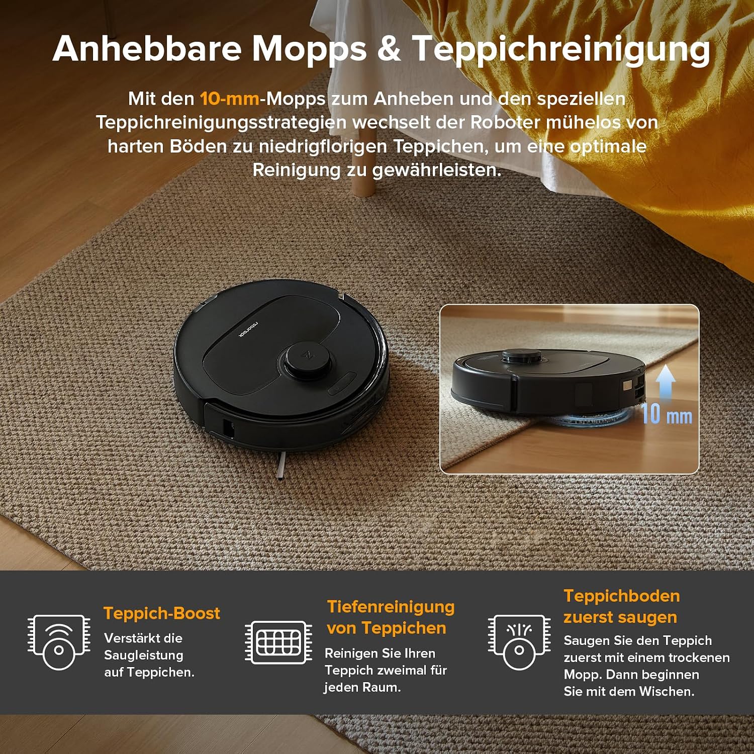 Qrevo Serie + Wischfunktion, 8000Pa (upgraded v. Qrevo S), Anti-Verfilz.-Bürste, Hindernisv., LiDAR-Nav., Dock, schwarz (QV35A)