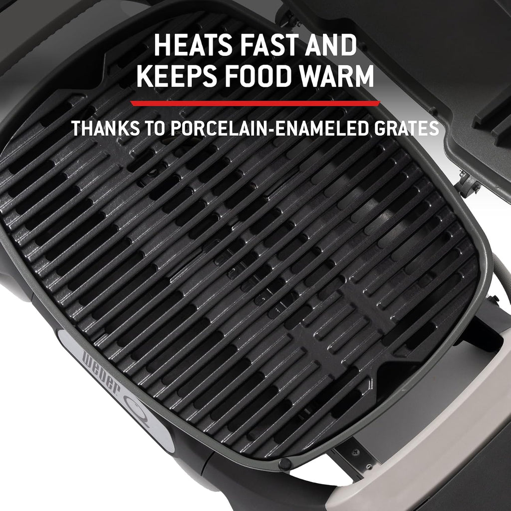 Q 1200N Gasgrill mit Seitentischen,Porzellanemaillierte Gusseisenroste,Deckelthermometer,Hochleistungsbrenner,1290cm² Grillfläche,Midnight Black