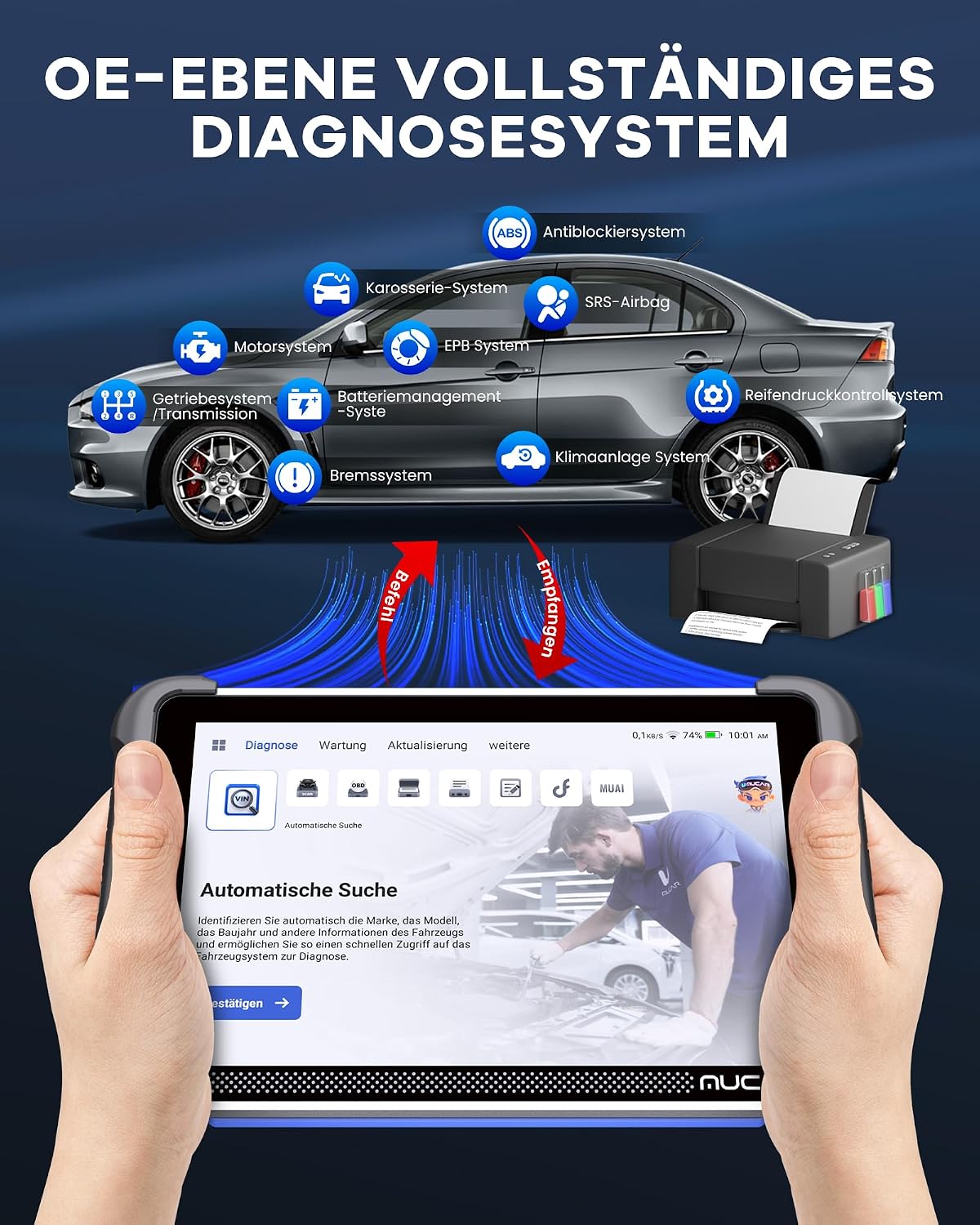 AI-OBD2 892BT Diagnosegerät, 34 Reset-Funktionen, volle Systemdiagnose, ECU-Kodierung, BI-direktionale Steuerung