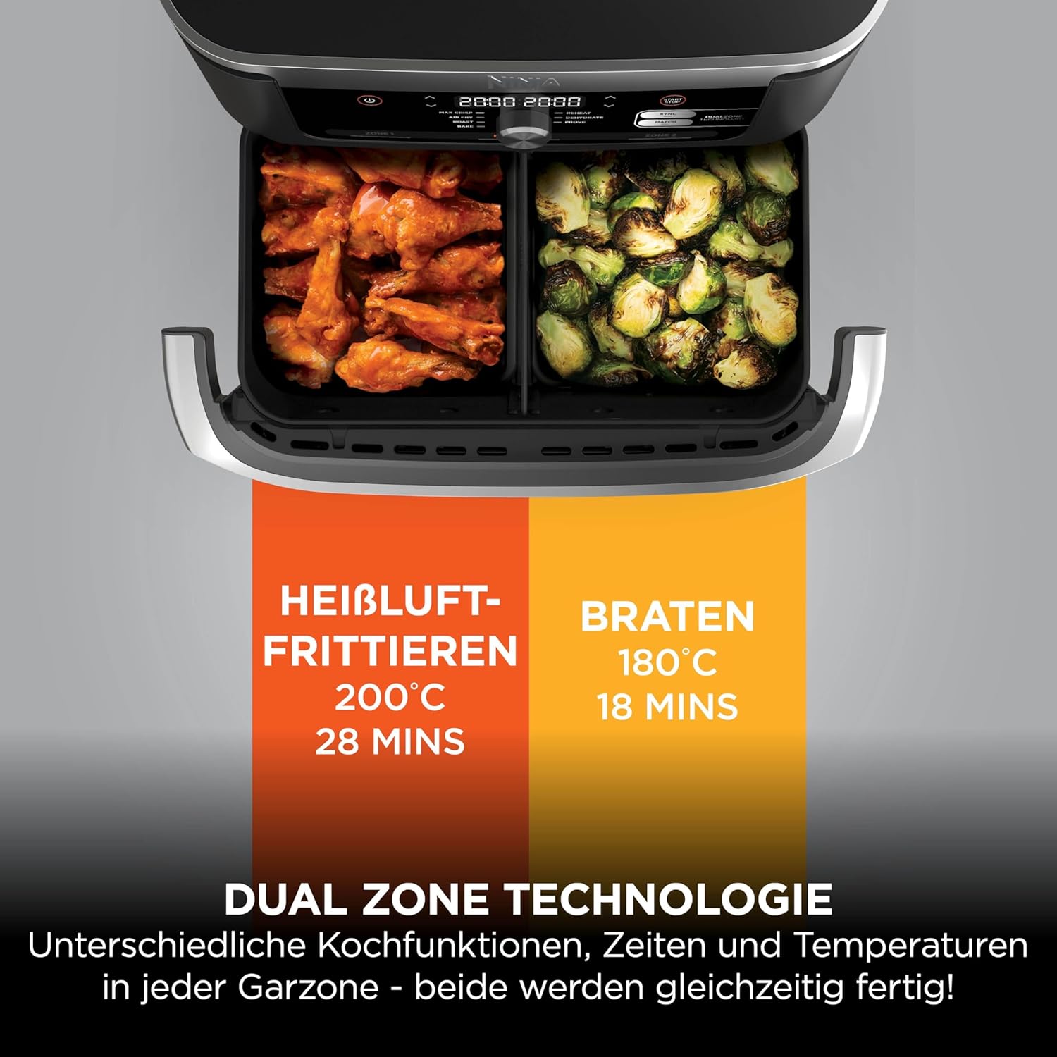 FlexDrawer Dual-Zone Heißluftfritteuse, 10,4L, herausnehmb. Trenner, Antihaft, spülmaschinenfest, 7-in-1, schwarz/kupfer, AF500EUCP
