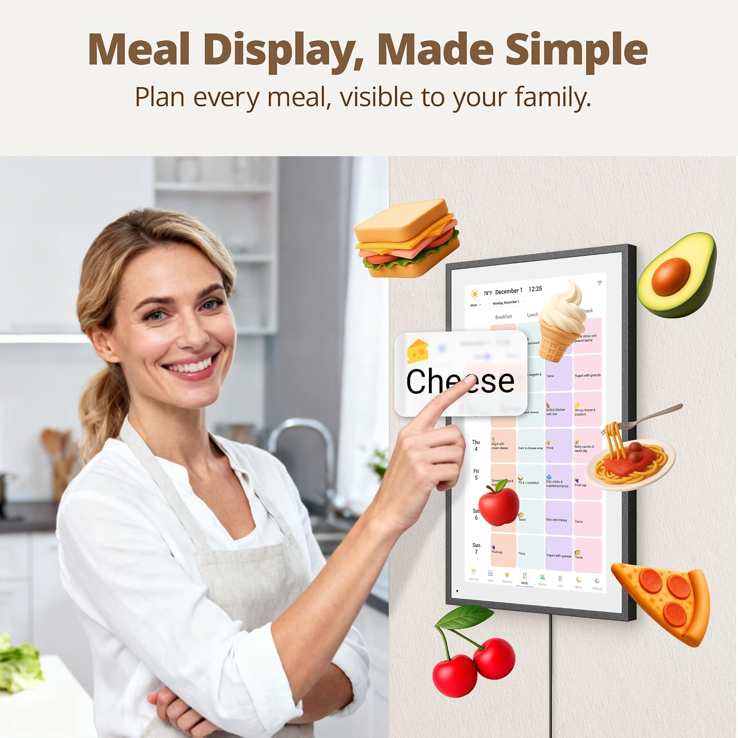 15.6 Zoll Digitaler Wandkalender, FHD 1920x1080 Touchscreen, 32GB Speicher, Familienplaner mit Wandhalterung, Schwarz
