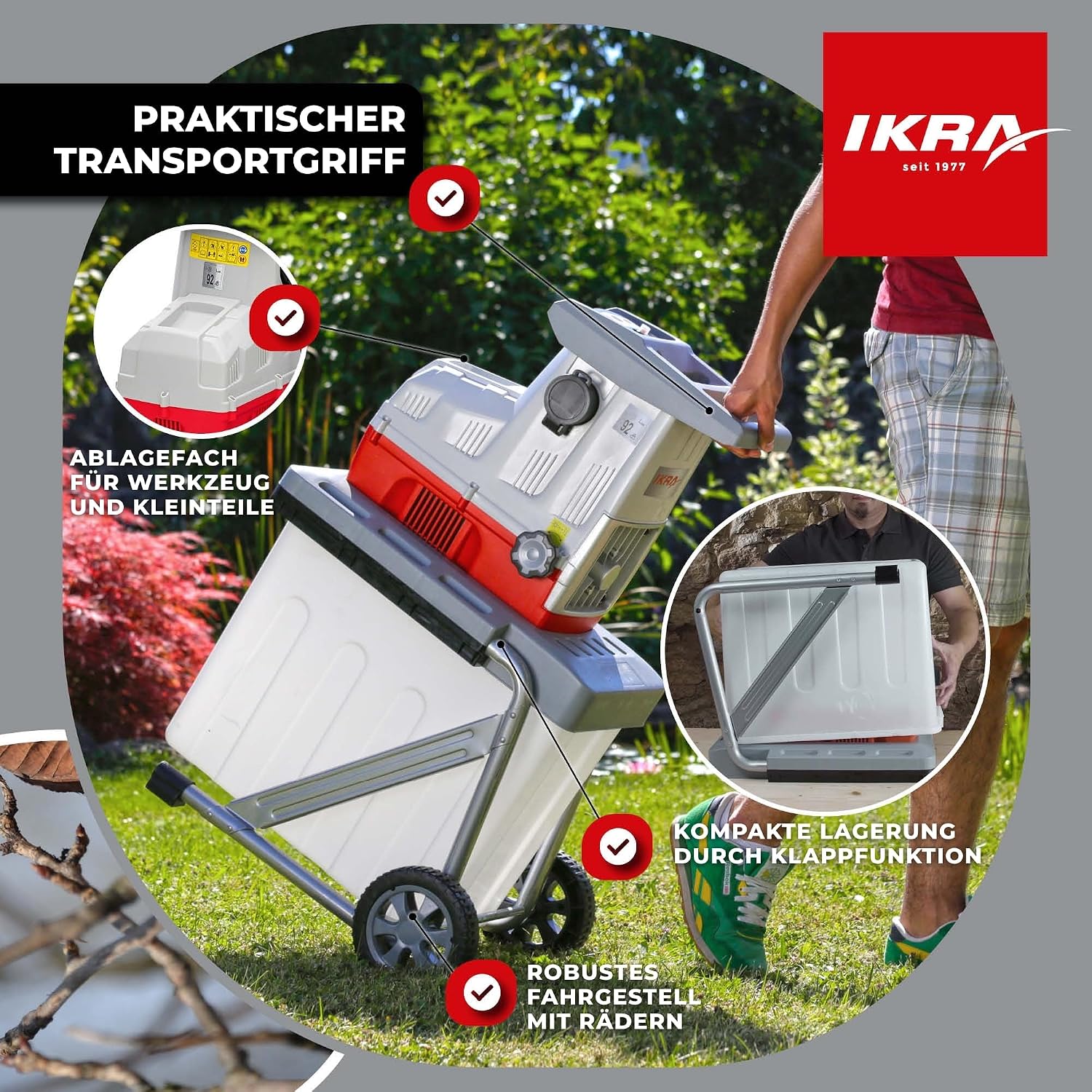 Elektro Gartenhäcksler Walzenhäcksler ILH 3000 A, leise robust wartungsarm, 3000W, Aststärke bis 44mm