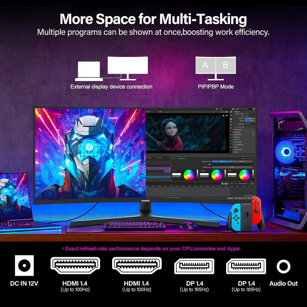 34 Zoll Ultrawide Curved Gaming Monitor 165Hz, 1500R, UWQHD 3440x1440, Höhenverstellbar, VA, Displayport, HDMI, VESA 75x75 mm