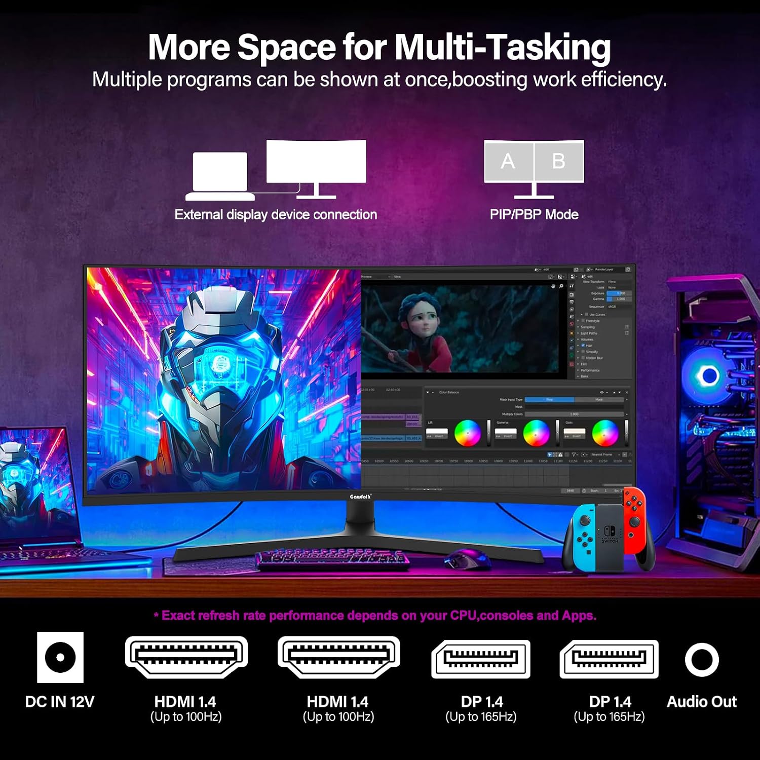 34 Zoll Ultrawide Curved Gaming Monitor 165Hz, 1500R, UWQHD 3440x1440, Höhenverstellbar, VA, Displayport, HDMI, VESA 75x75 mm