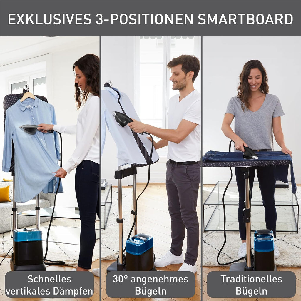 Ixeo Power All-in-One Dampfglätter, 3-Pos.Smart Board, 5.8bar, 200g/min Dampf, desinfiz., schwarz/blau, QT2022