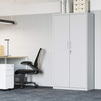 Stahl-Aktenschrank, 5 Ebenen, Doppeltüren + Schloss, verstellbare Ablagen, Mehrzweck-/Werkzeugschrank, für Garage/Büro/Wohnzimmer, grau, OMC015G01