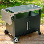 Grillwagen mit klappbarem Seitentisch, Handtuchgriff, Unterschrank, Edelstahl Tischplatte, Rollen, Silber