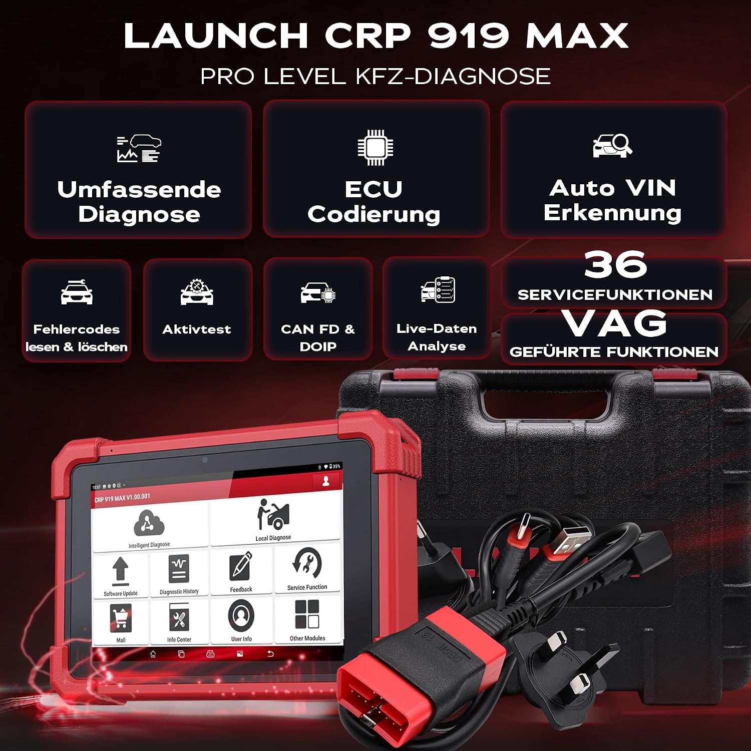CRP 919 MAX OBD2 Diagnosegerät für alle Fahrzeuge & Marken, 31+ Servicefunktionen (Öl/EPB/DPF/Batterie), ECU-Kodierung, CANFD DoIP