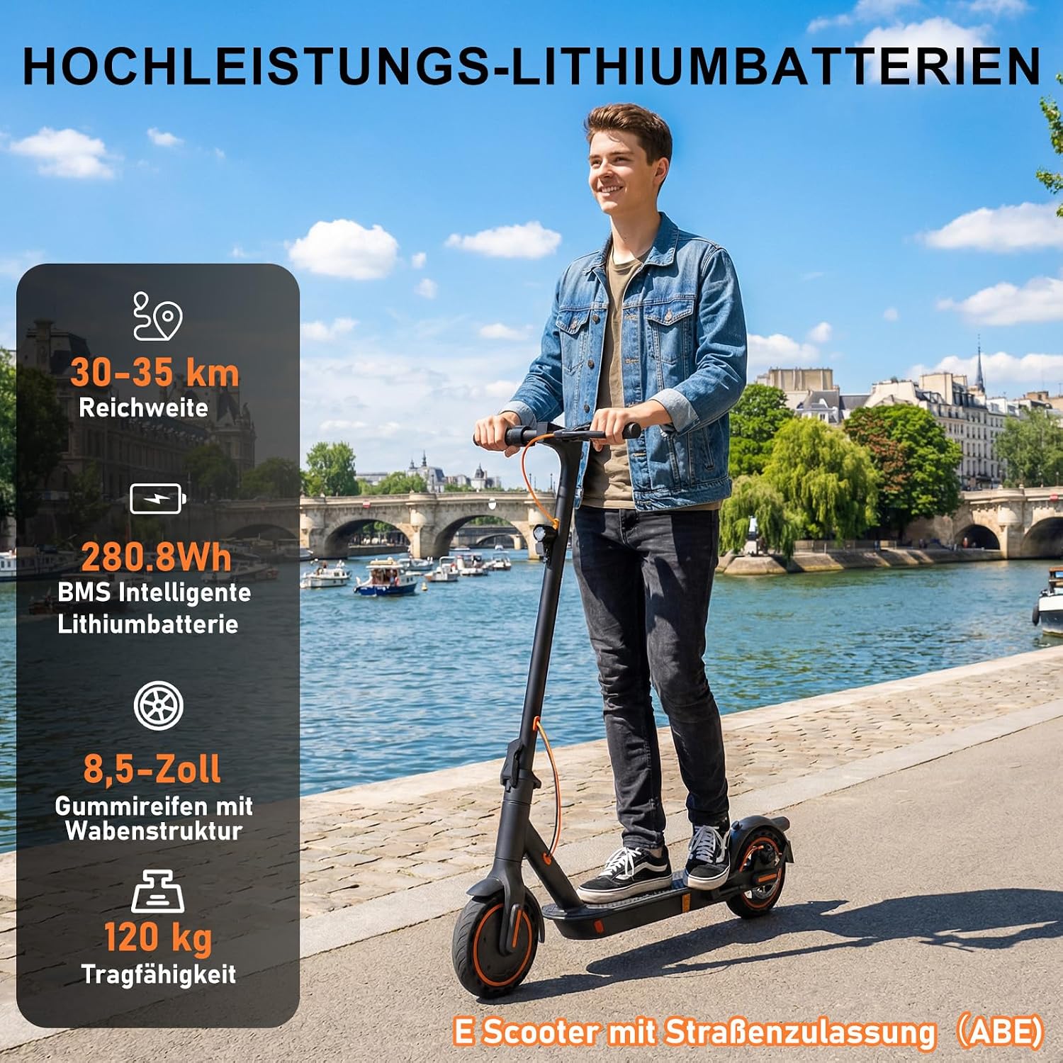 E-Scooter mit Straßenzulassung T-Serie, APP-Steuerung, 30-35km Reichweite, 350W Motor, 8,5 Zoll Wabenreifen, Duales Bremssystem – für Erwachsene
