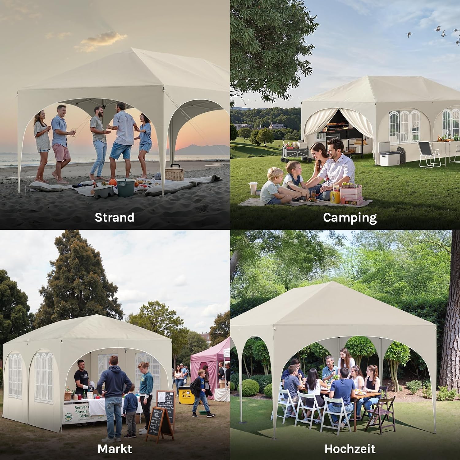 Faltpavillon 3x6m, 6 Seitenwände, wasserabweisend, UV-Schutz 50+, höhenverstellbar, mit Tragetasche, für Outdoor/Garten/Camping, beige