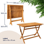 Gartenmöbel Set Modell 2026 - 5-teilig aus FSC Akazienholz, extra stabiler Tisch mit Verstärkungsleiste, 4 klappbare Stühle mit Armlehnen