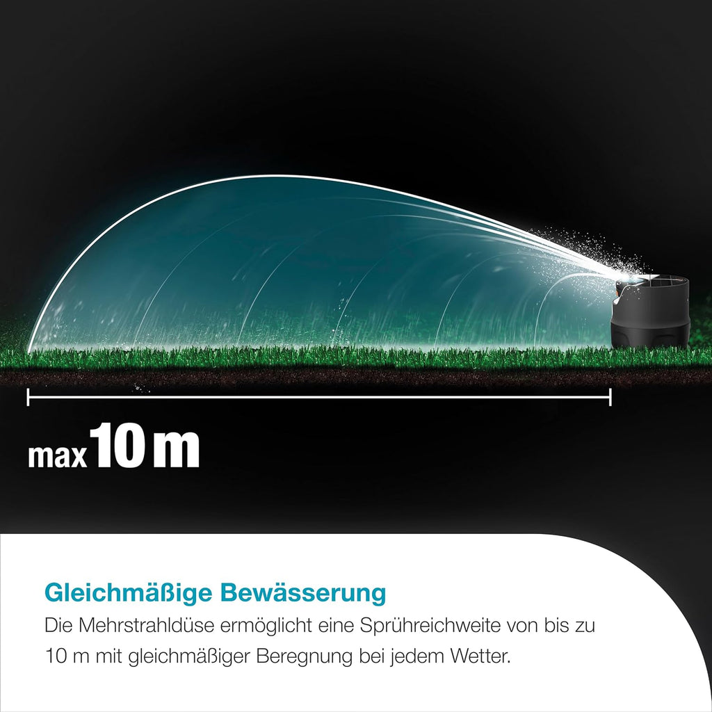 AquaPrecise Bewässerungssystem für Rasen bis 320 m², solarbetrieben, gleichmäßige Verteilung, Bluetooth, einfache Montage, für jeden Garten (16000-20)
