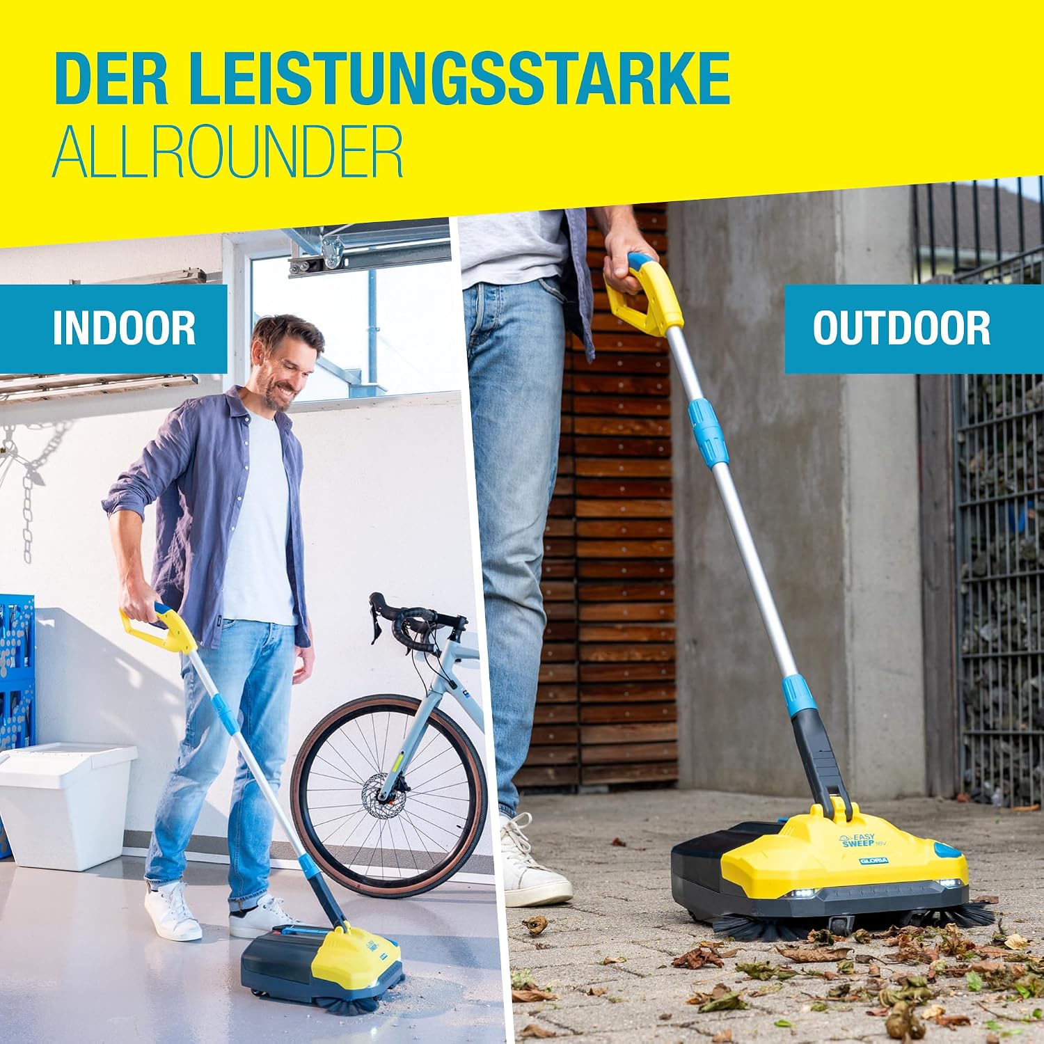 Akku-Kehrmaschine EasySweep 18V inkl. 18V Akku, 40 cm Arbeitsbreite, 4,5 L Behälter - für Indoor & Outdoor, Einfahrt, Gehweg, Terrasse, Garage & Laub