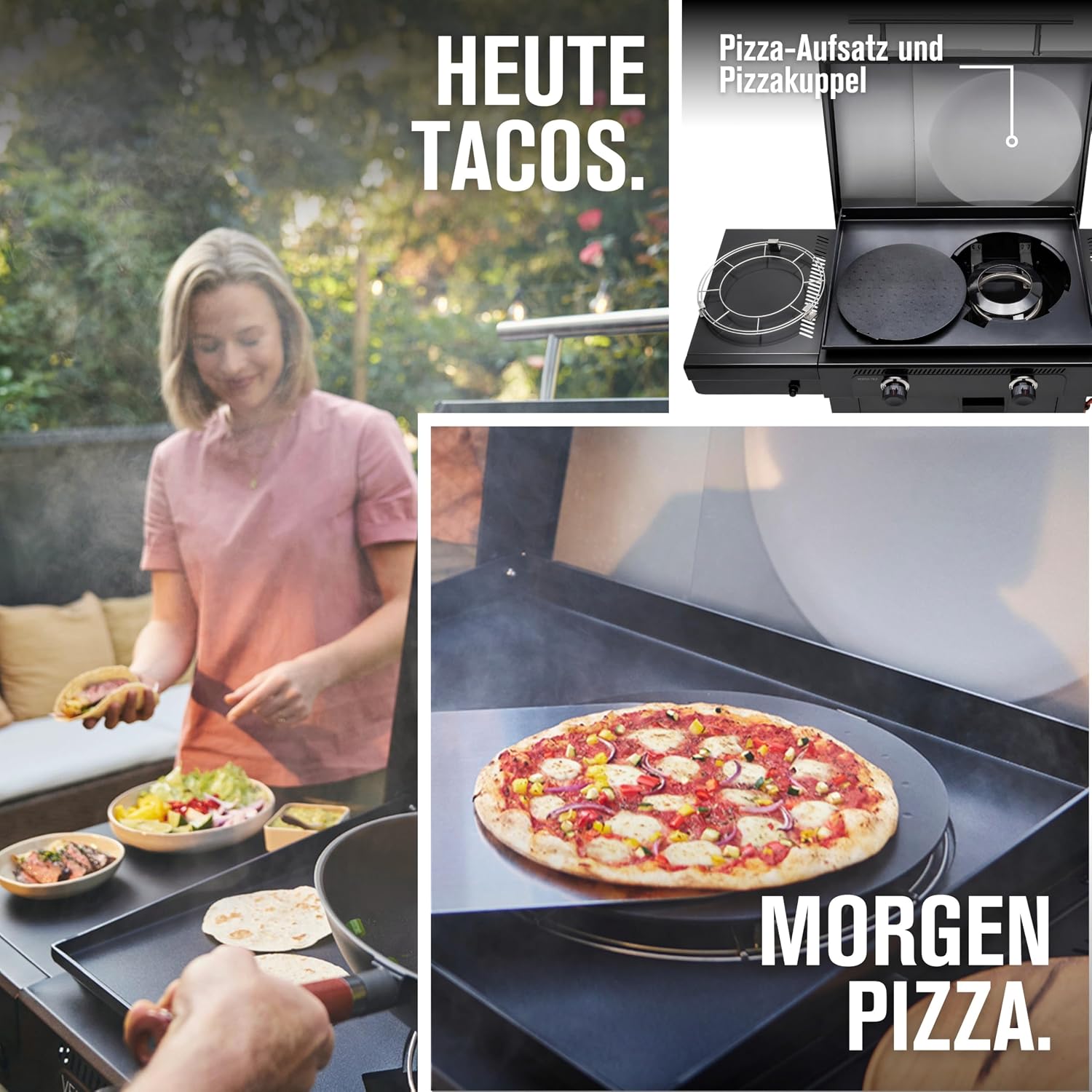 Griddle-Gasgrill Plancha Versa-Tile - 3-in-1 System: Griddle, Grill & Pizzaofen, 2-Zonen