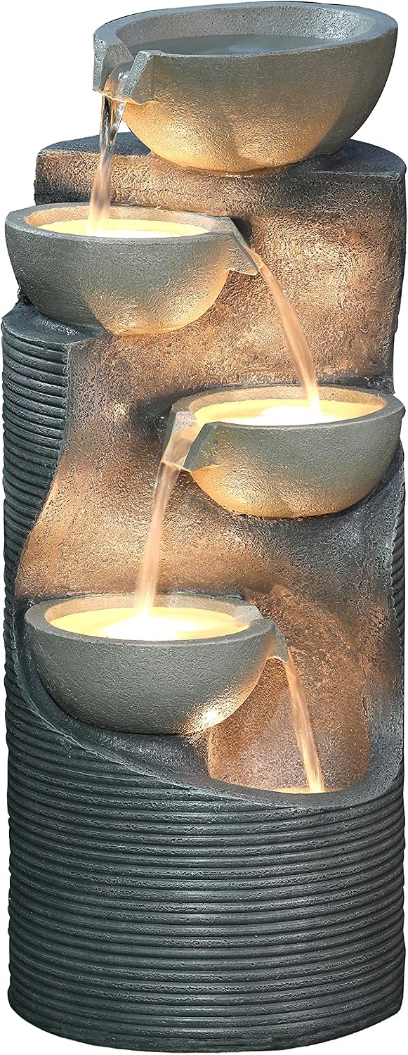 Gartenbrunnen Salo mit LED Beleuchtung, ca. 81x34x33 cm, Polyresin, grau