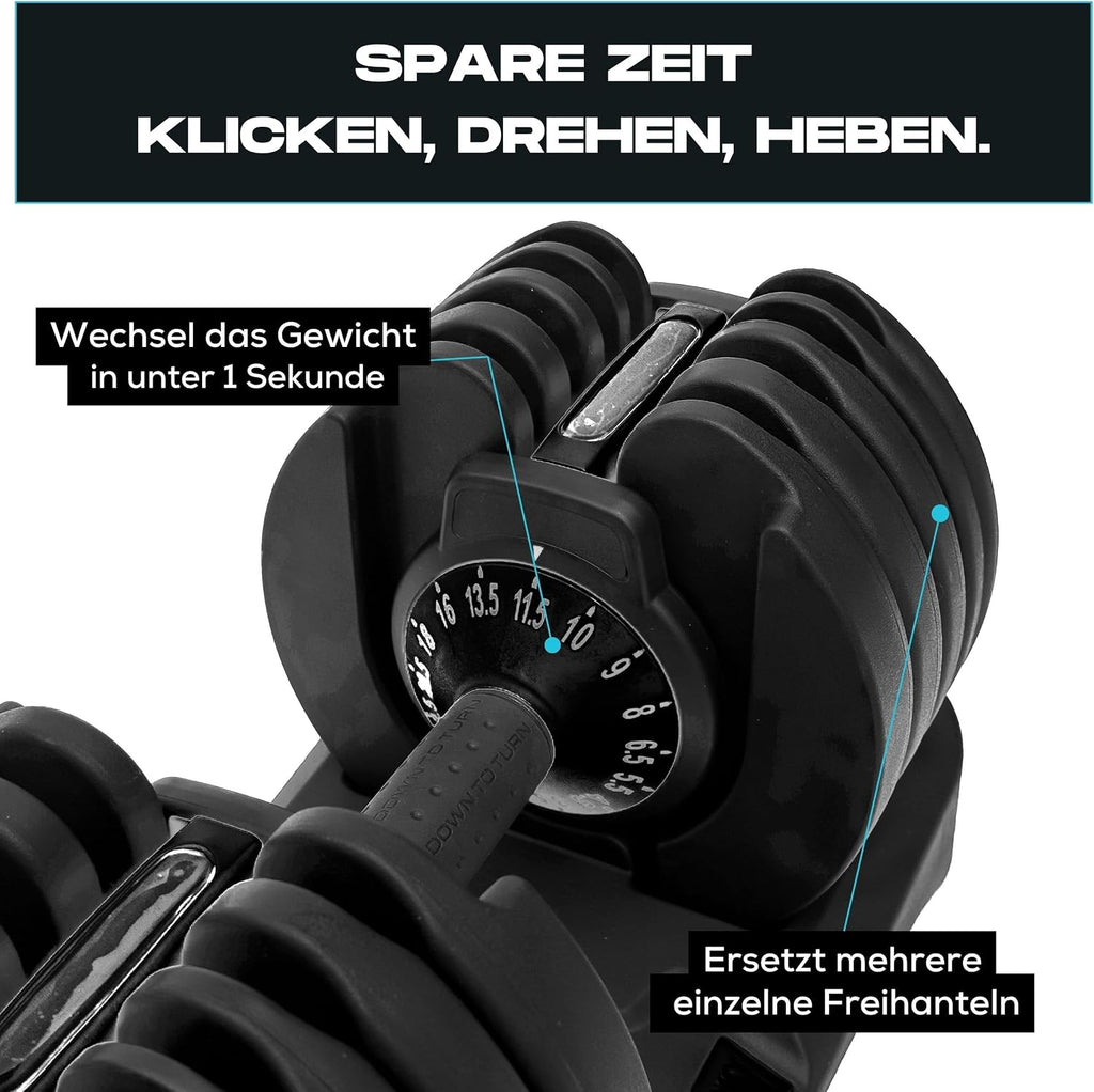 Verstellbares Kurzhantel-Paar, 15-in-1 (24kg) Gewichtsstufen, Smart-Click-Technologie, Anti-Rutsch-Griff, platzsparend für Heimtraining