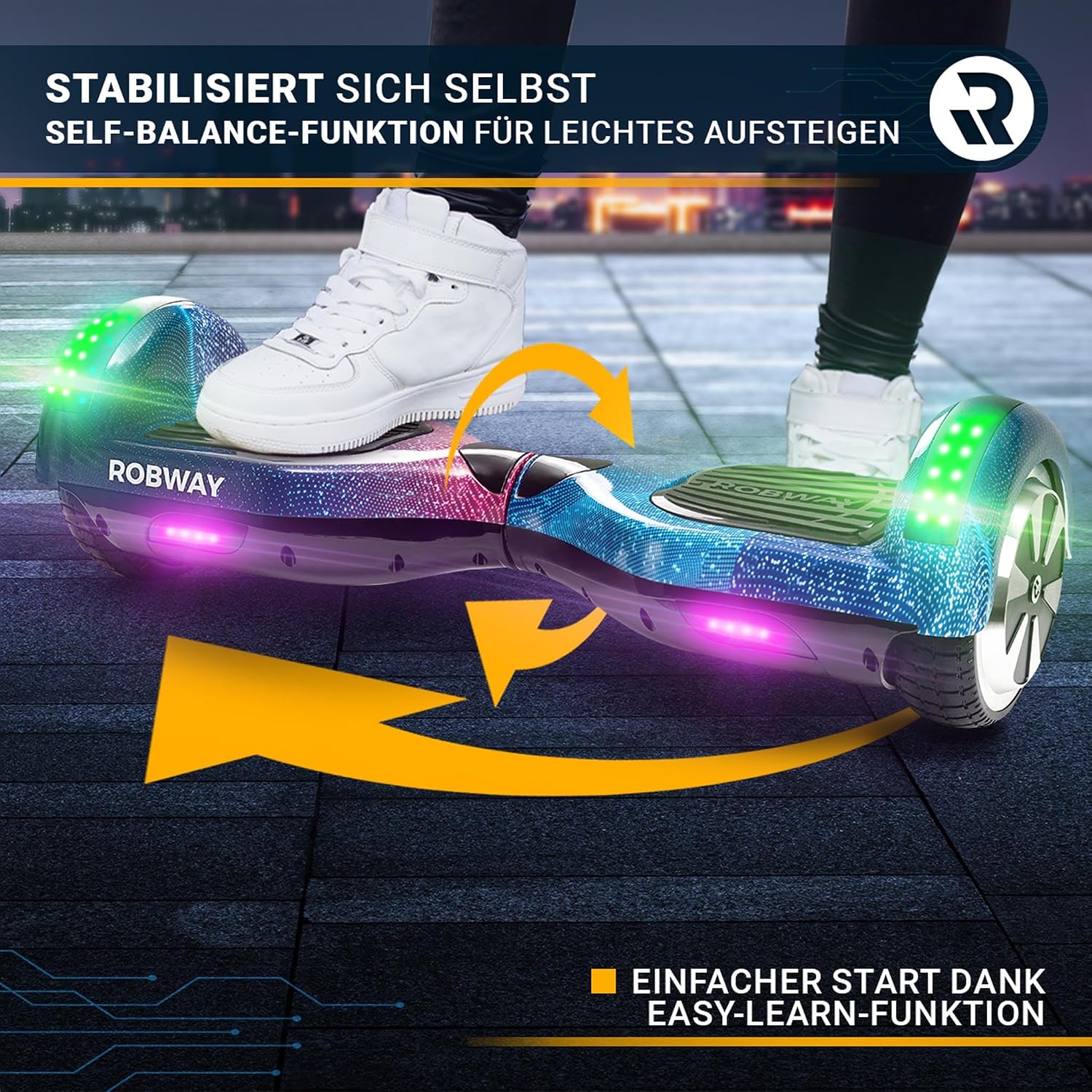 W1 Hoverboard für Kinder, Jugendliche & Erwachsene - APP Steuerung - 2 x 350 Watt Motoren - Self-Balance Funktion - Bluetooth