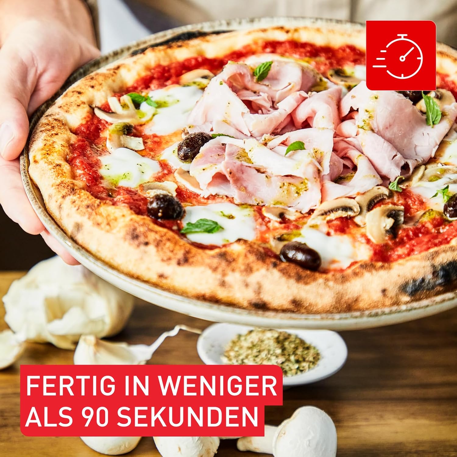 Pizza Pronto Gas-Pizzaofen für Außen, bis 400°C, Temperaturregler, Ein/Aus, Drehstein, kompakt, inkl. Pizzaschieber, Edelstahl, JM413015