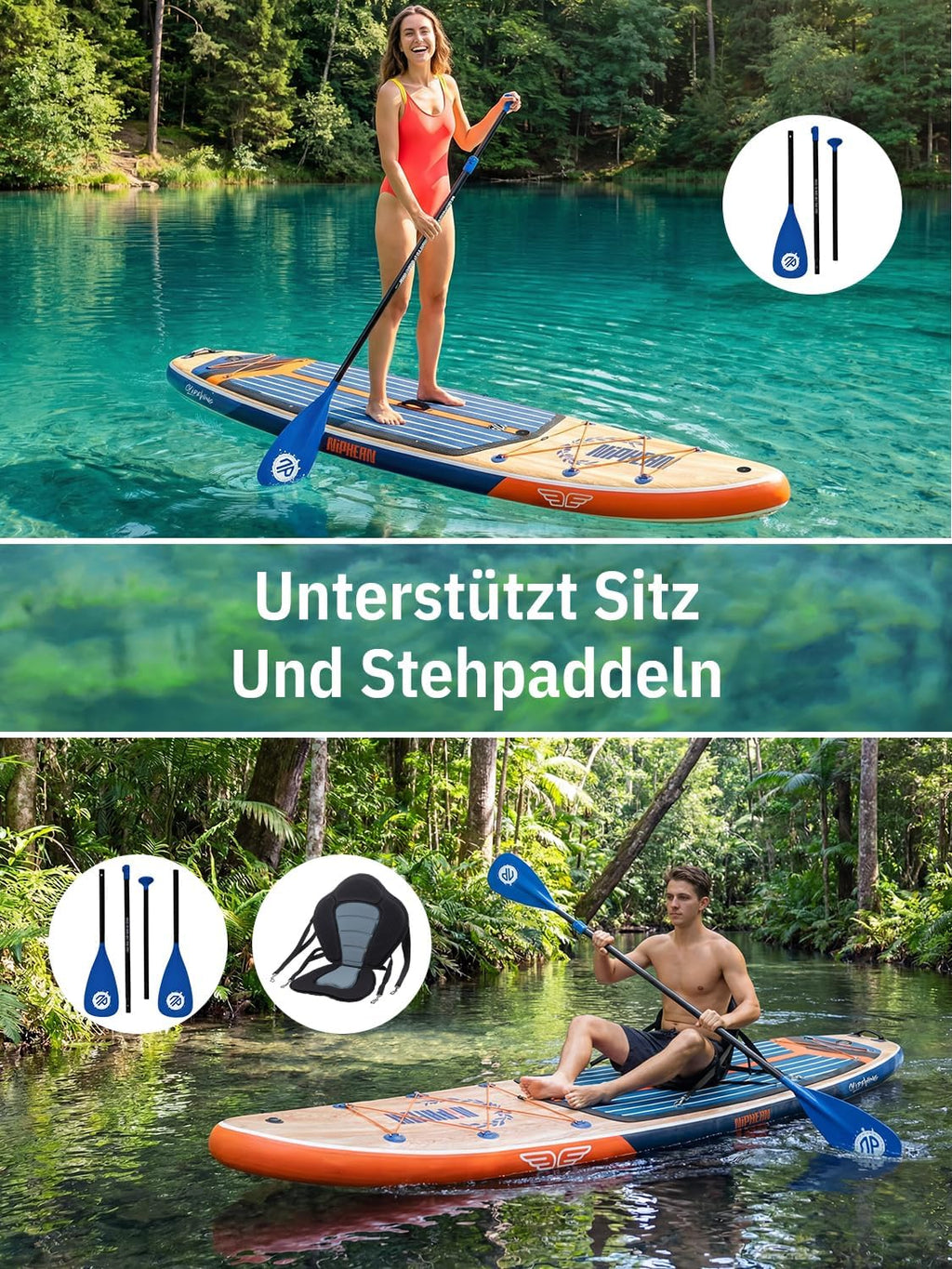 SUP-Board (Extra Groß) für 2+1 Pers./Familie, Balancierflügel + wasserdichte Hülle, Einsteiger-SUP für Erwachsene, Geschenkidee