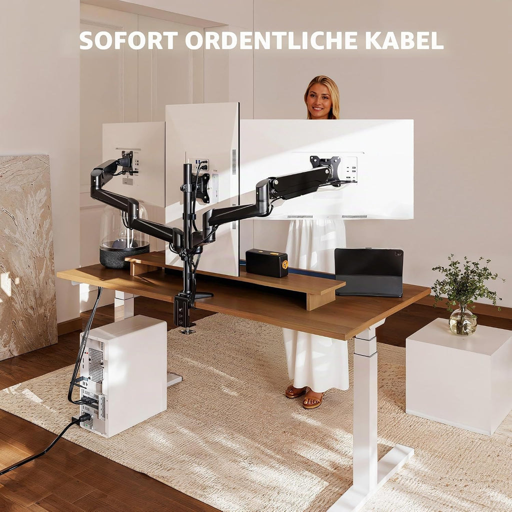Monitorhalterung 3 Monitore für 17-32 Zoll, höhenverstellbar, bis 8 kg pro Arm, Schwarz Gaming