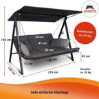Hollywoodschaukel Lounge Smart – Schaukel zum Sitzen, Liegen & Entspannen, inkl. Bett-Funktion, einfache Montage, hochwertiger Stoff, Grau