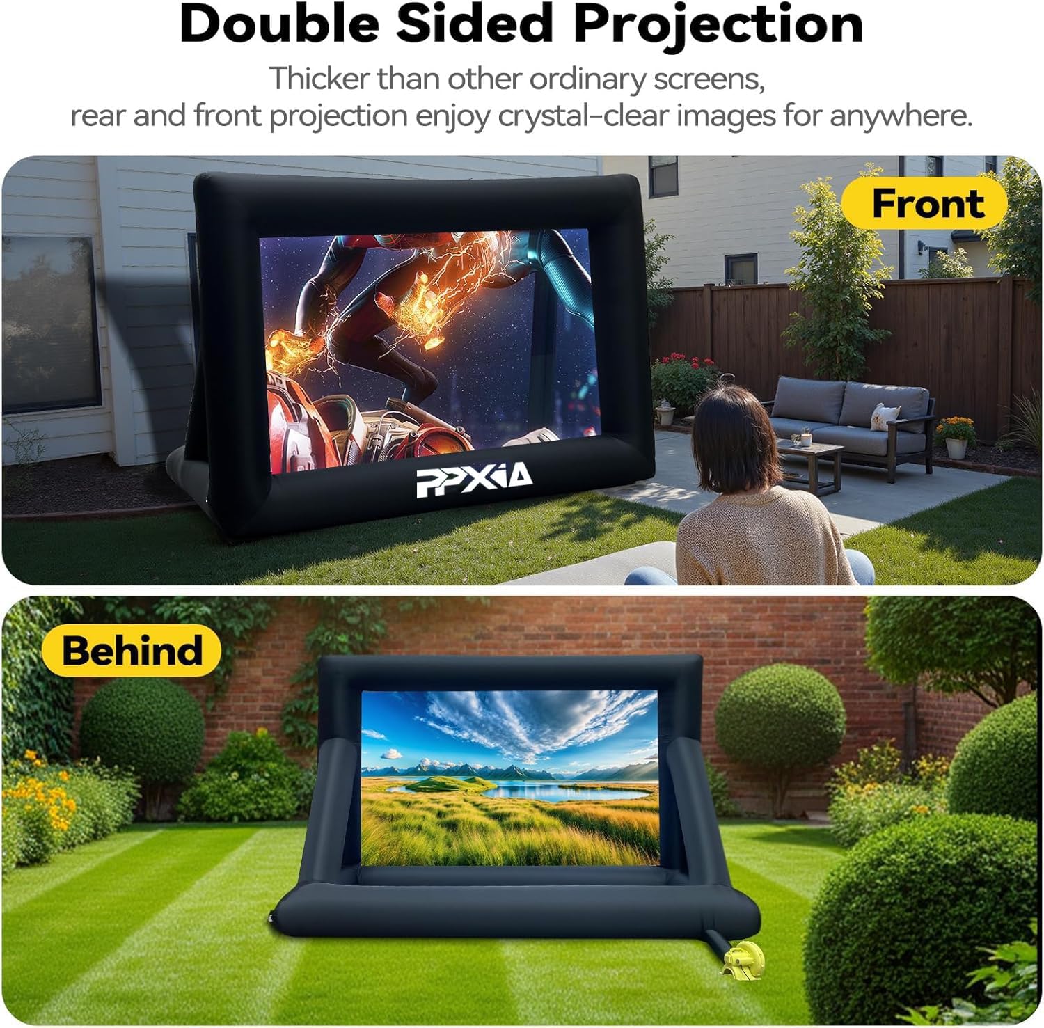Aufblasbare 24FT Projektionsleinwand mit Stand & Gebläse, Vorder- und Rückprojektion, Indoor/Outdoor, Tragbare 16:9 Filmleinwand für Heimkino