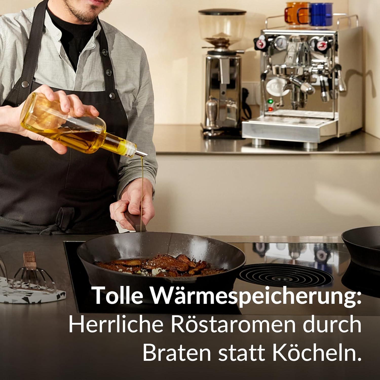 Gusseisenpfanne Induktion 28 cm - für alle Herdarten - fein geschliffen - ohne künstliche Antihaftbeschichtung & kratzfest