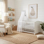 Babybett Set Little Stars 70x140 cm, mitwachsendes Kinderbett mit umbaubarem Design, inkl. Sterne-Textilien, höhenverstellbar, Holz weiß