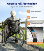 Leichter faltbarer Rollstuhl bis 150 kg, 17 kg, Doppelbremsen, Selbstantrieb, pannensichere Reifen für Erwachsene (Hellgrau)