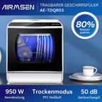 Mini Tischgeschirrspüler, 5+1 Programme, 5L Tank, 2-Wege-Wasser, Touch + LED, für Hausküche/Wohnung/Schlafsaal (Weiß/Schwarz)
