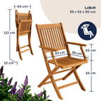 Gartenmöbel Set Modell 2026 - 5-teilig aus FSC Akazienholz, extra stabiler Tisch mit Verstärkungsleiste, 4 klappbare Stühle mit Armlehnen