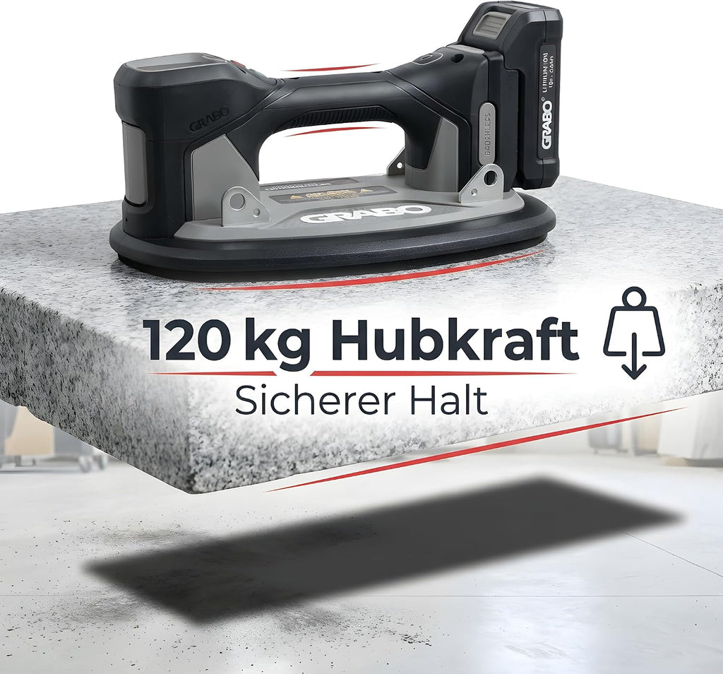 Brushless-Akku-Saugheber 120kg, Markenakku-kompatibel, Auto-Nachsaugung, Display, für Glas/Stein/Fliesen, ohne Akku (GPB-MA)