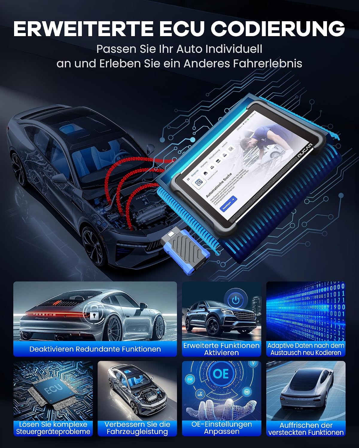 AI-OBD2 892BT Diagnosegerät, 34 Reset-Funktionen, volle Systemdiagnose, ECU-Kodierung, BI-direktionale Steuerung