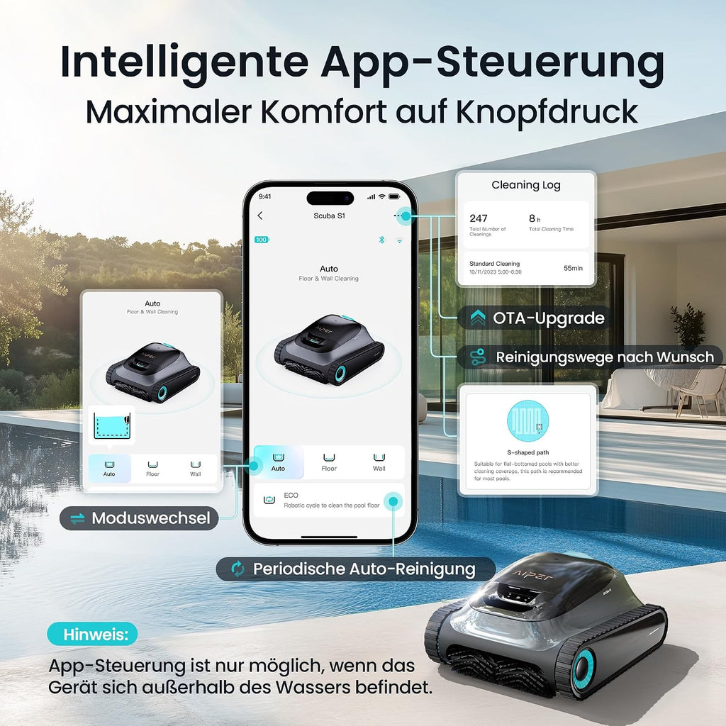 Scuba S1 Poolroboter (2026), Boden/Wand, Wasserlinie, Doppelfiltration, 270 Min., intelligente Navi, App + OTA, für Einbau-/Aufstellpools