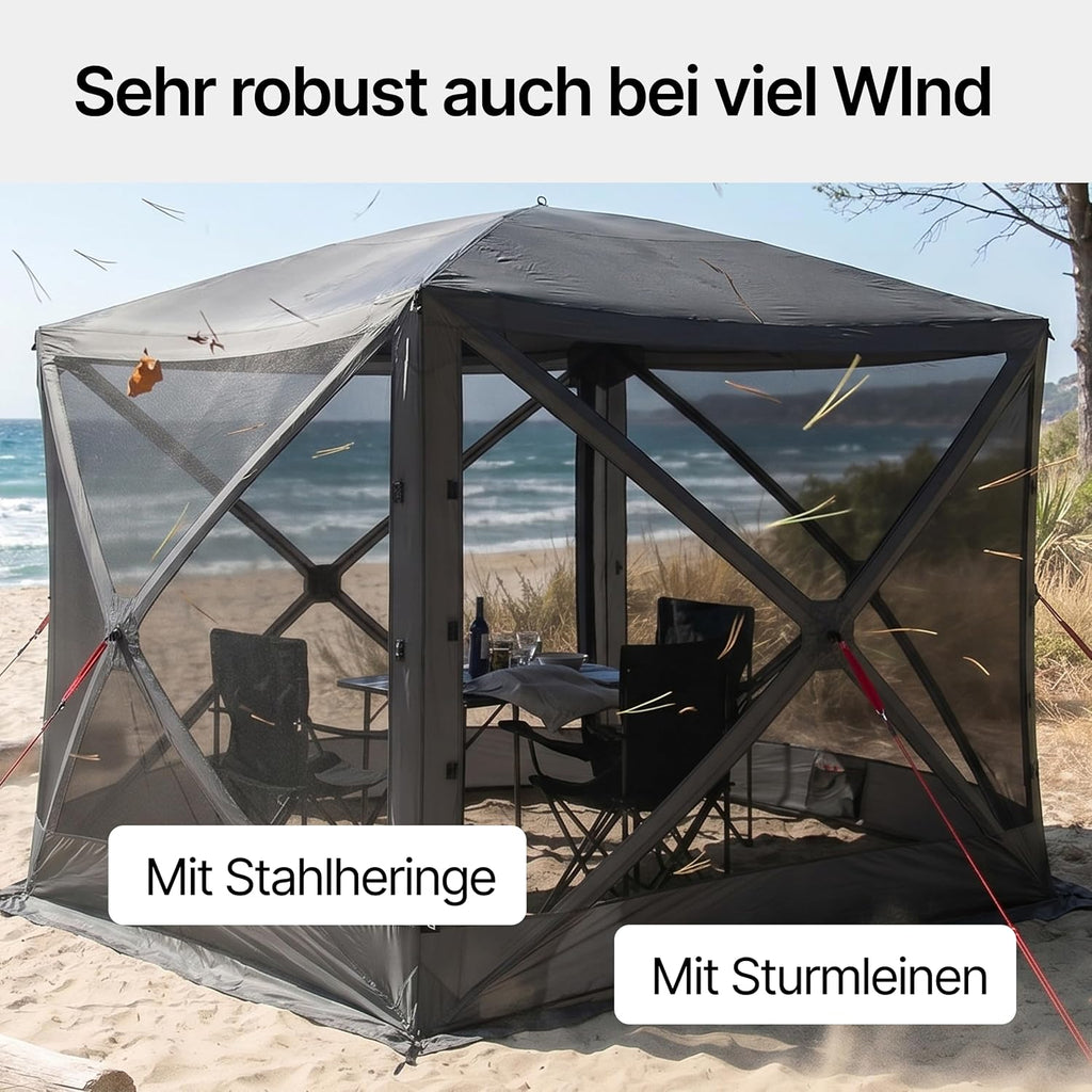 Faltbarer Pop Up Pavillon 2x2m mit Schnellaufbau & UV-Schutz - wasserabweisender Camping Pavillon mit Sturmleinen & robusten Stahlheringen