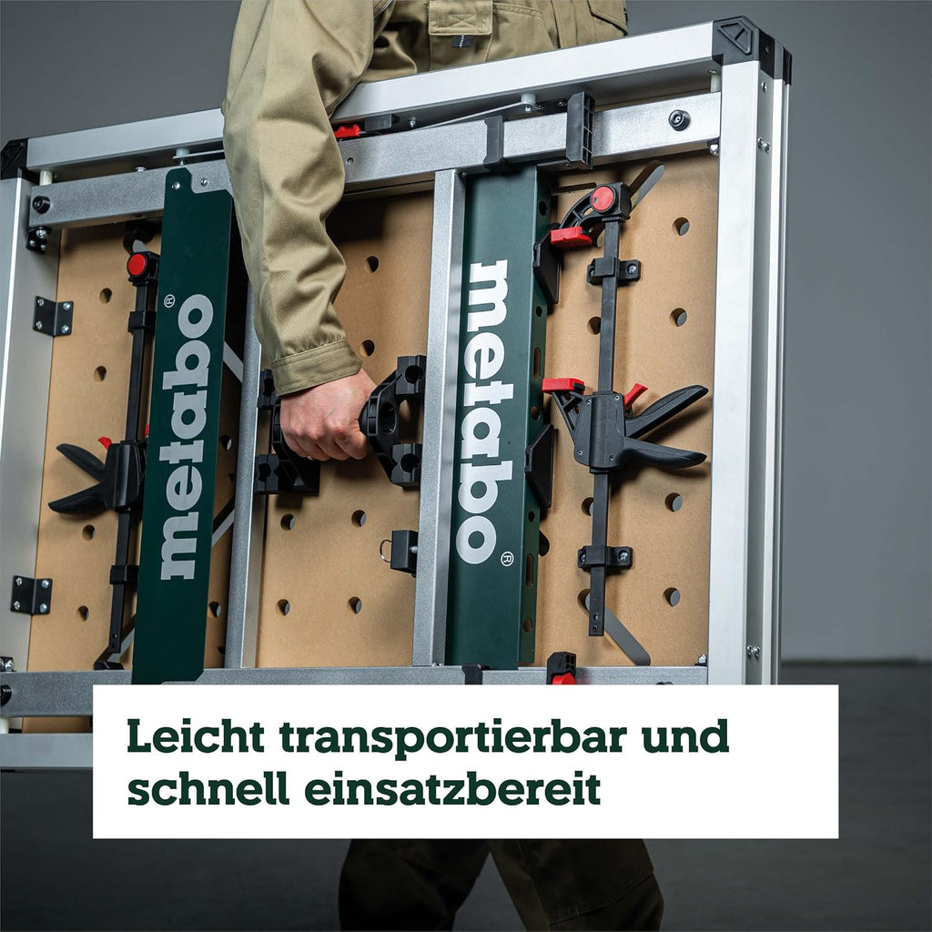 Multifunktionstisch MWB 100: Klappwerkbank, Transportgriffe, höhenverstellbare Beine, Nivellierfuß, mit Zwingen, Bankhaken, Eckverbinder, max. 120 kg
