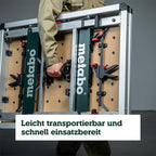 Multifunktionstisch MWB 100: Klappwerkbank, Transportgriffe, höhenverstellbare Beine, Nivellierfuß, mit Zwingen, Bankhaken, Eckverbinder, max. 120 kg