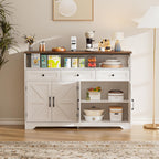 Sideboard mit Schubladen und offenem Regal, Küchenschrank, Anrichte, Kaffeebar Schrank, 130x35x95cm, Cremeweiß in Holzoptik