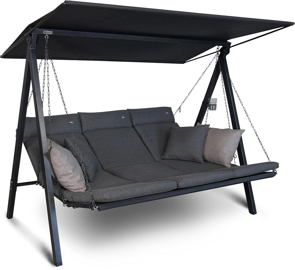 Hollywoodschaukel Lounge Smart – Schaukel zum Sitzen, Liegen & Entspannen, inkl. Bett-Funktion, einfache Montage, hochwertiger Stoff, Grau