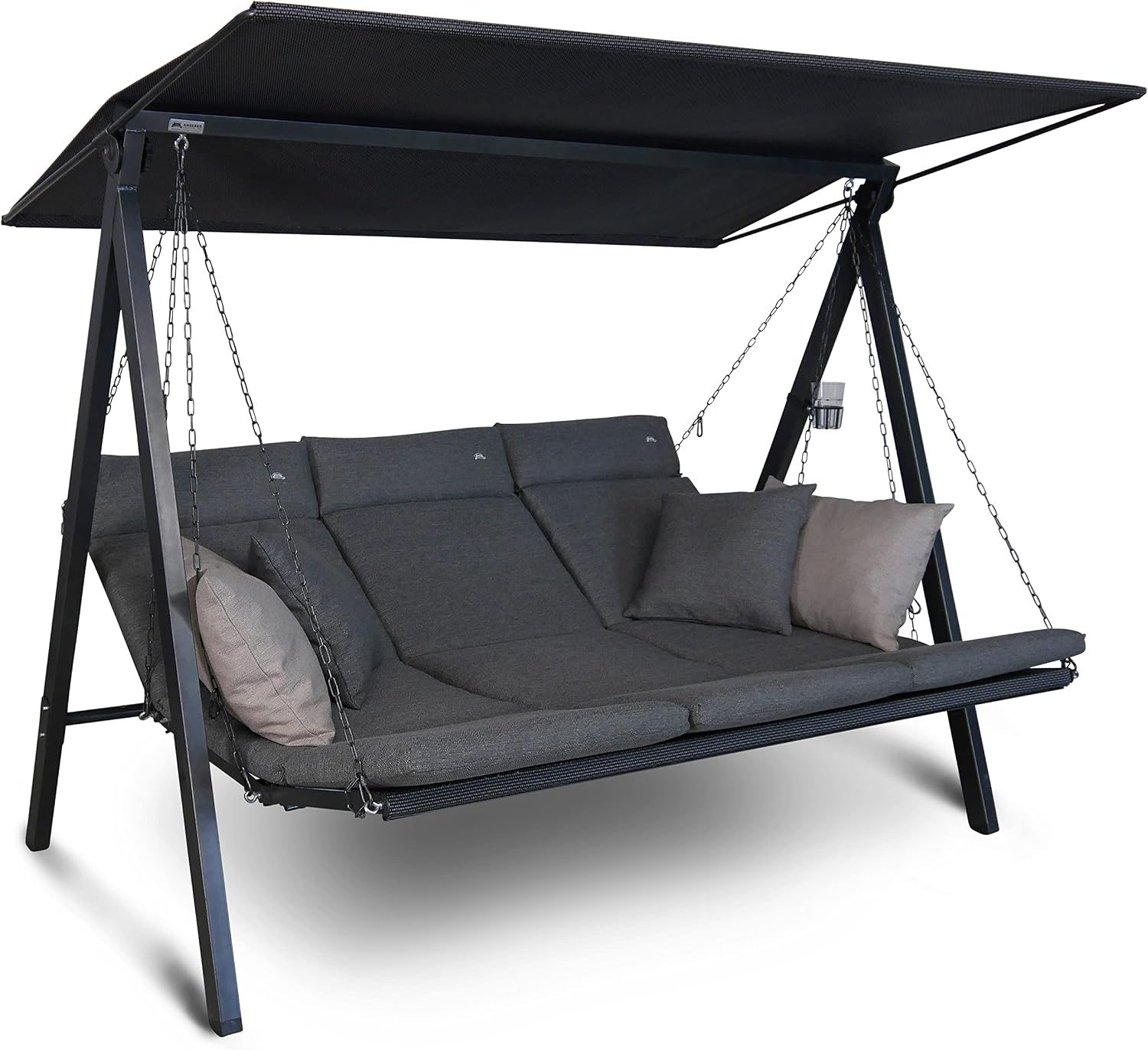 Hollywoodschaukel Lounge Smart – Schaukel zum Sitzen, Liegen & Entspannen, inkl. Bett-Funktion, einfache Montage, hochwertiger Stoff, Grau