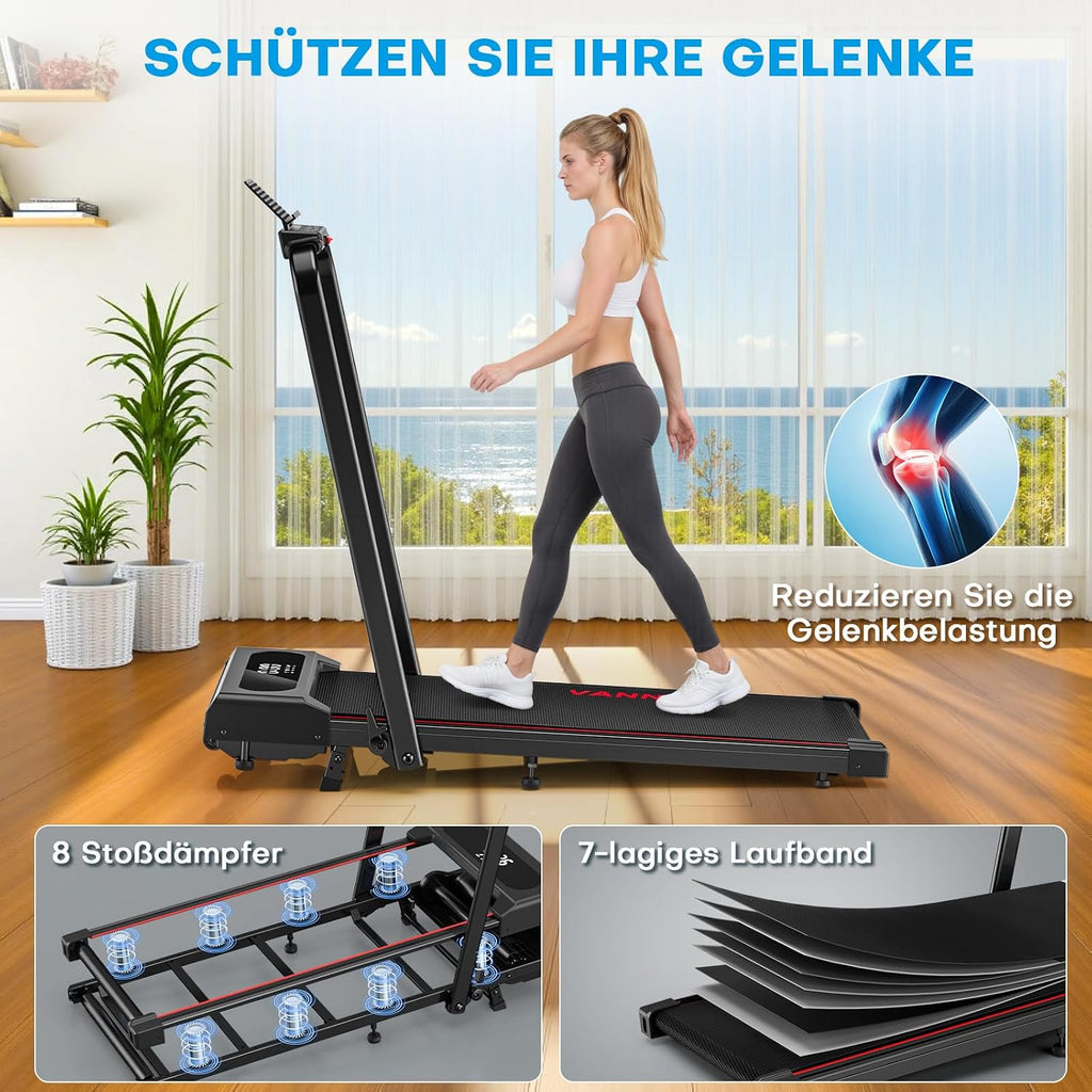 Laufband für Zuhause, Walking Pad, 1-12 km/h, klappbar, 9% Steigung, leise, LCD, Fernbedienung + App + Handlauf-Tasten, 150 kg
